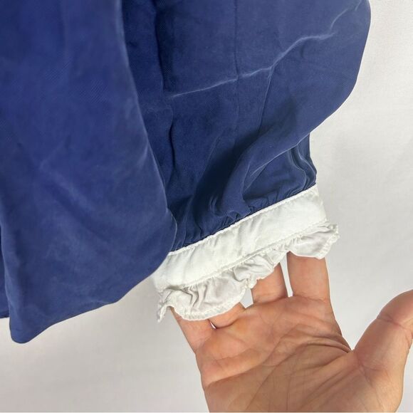 J. Crew navy ruffle collar cuff button blouse top size M - Picture 5 of 9